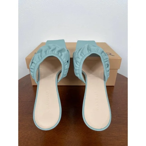Wandler Ava Kitten Lambskin Leather Heels in Light Blue Size 10.5